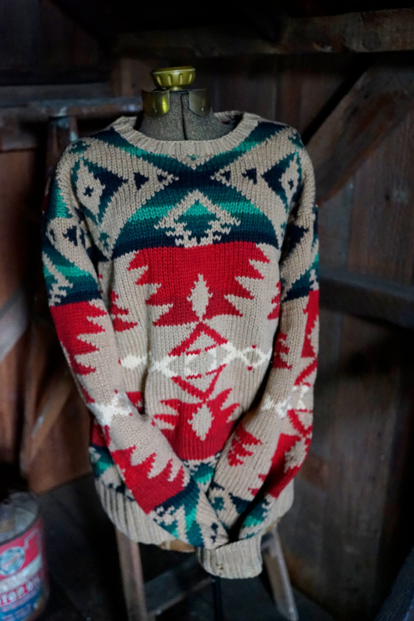 Vintage Ralph Lauren Aztec Fireball Pattern Hand Knit Sweater